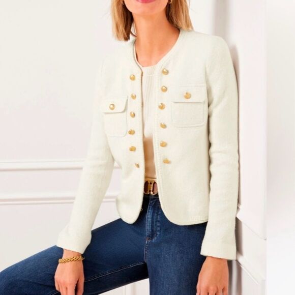 Talbots Berkshire Wool Blend Crop Blazer Jacket Cream Women 8 NWT Business - Picture 6 of 8